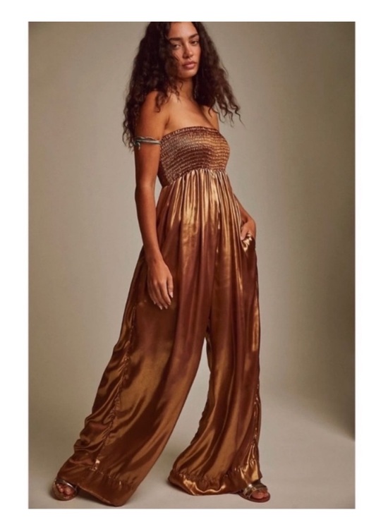Free People Pants - Free People Julie Strapless Jumpsuit – Metallic Desert Topaz – Size Small
